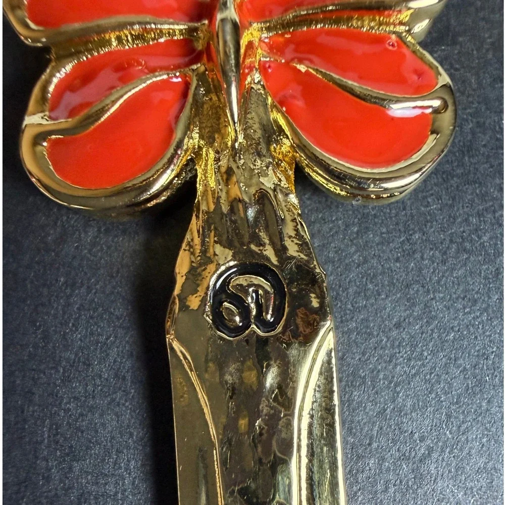Vintage Marie Gray St. John Gold Tone Red Enamel Butterfly Letter Opener
